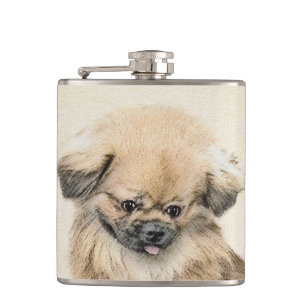 Pekingese Painting - Cute Original Dog Art Flask