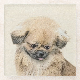Pekingese Painting - Cute Original Dog Art Glass Coaster