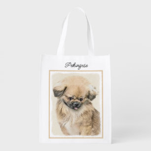 Pekingese Painting - Cute Original Dog Art Grocery Bag