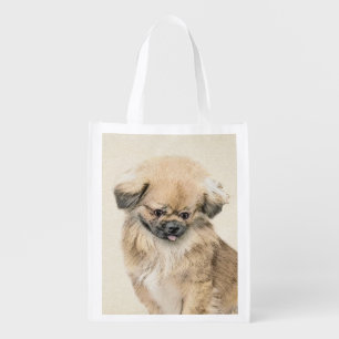Pekingese Painting - Cute Original Dog Art Grocery Bag