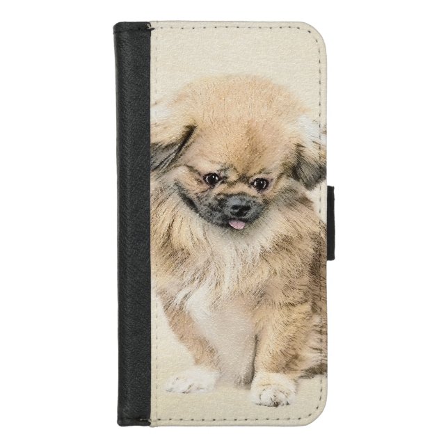 Pekingese Painting - Cute Original Dog Art iPhone Wallet Case (Front)