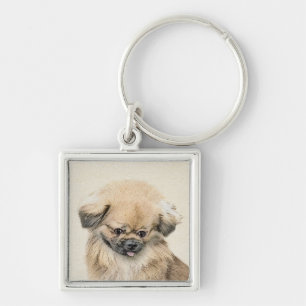 Pekingese Painting - Cute Original Dog Art Keychain