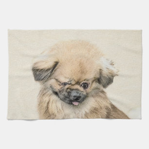 Pekingese Painting - Cute Original Dog Art Kitchen Towel