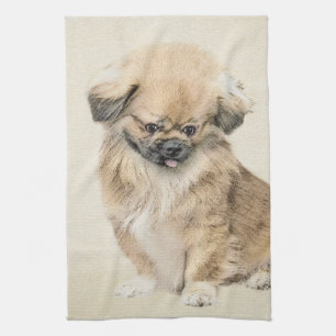 Pekingese Painting - Cute Original Dog Art Kitchen Towel