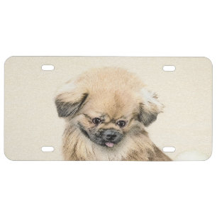 Pekingese Painting - Cute Original Dog Art License Plate