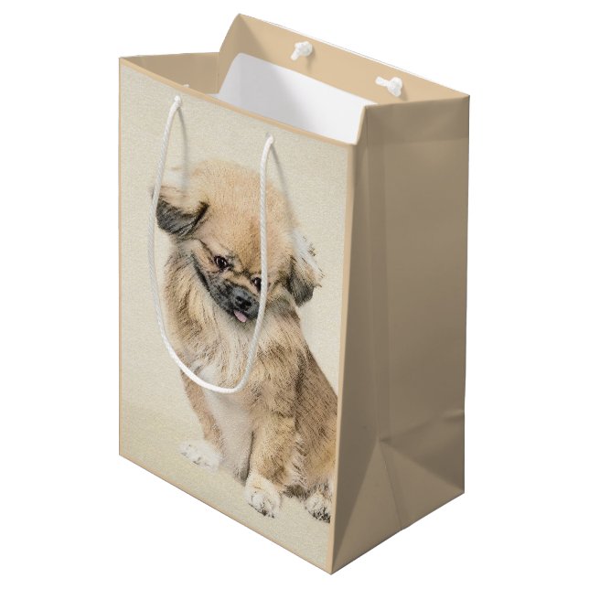 Pekingese Painting - Cute Original Dog Art Medium Gift Bag (Front Angled)