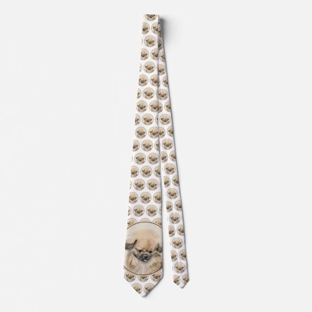 Pekingese Painting - Cute Original Dog Art Neck Tie (Front)