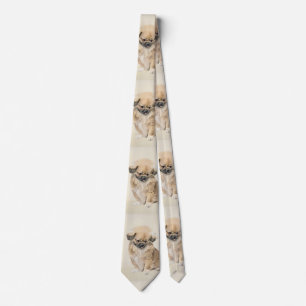 Pekingese Painting - Cute Original Dog Art Neck Tie