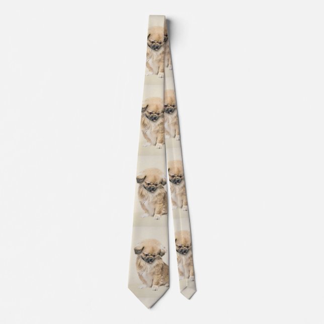 Pekingese Painting - Cute Original Dog Art Neck Tie (Front)