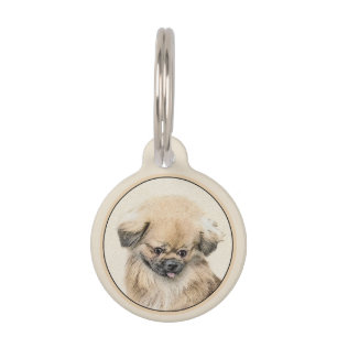 Pekingese Painting - Cute Original Dog Art Pet ID Tag