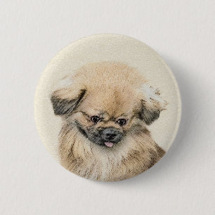 Pekingese Painting - Cute Original Dog Art Pinback Button