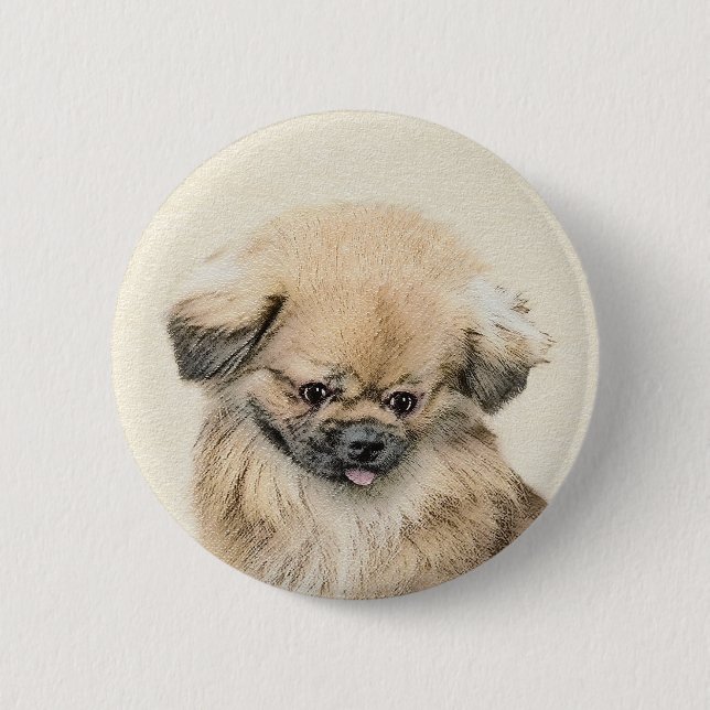 Pekingese Painting - Cute Original Dog Art Pinback Button (Front)