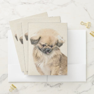 Pekingese Painting - Cute Original Dog Art Pocket Folder