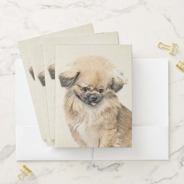 Pekingese Painting - Cute Original Dog Art Pocket Folder (In Situ)