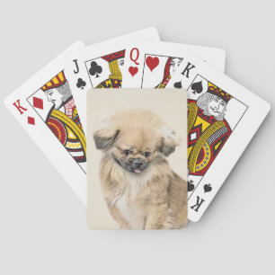 Pekingese Painting - Cute Original Dog Art Poker Cards