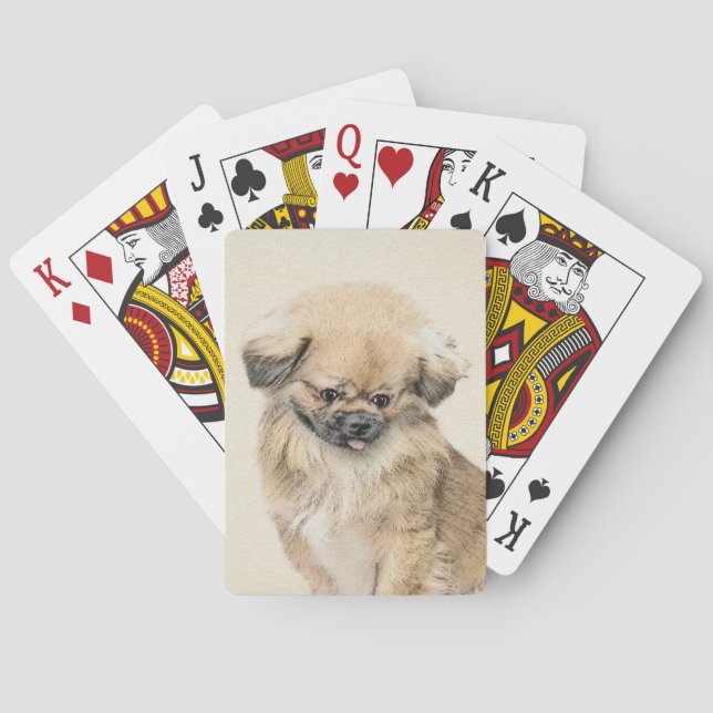 Pekingese Painting - Cute Original Dog Art Poker Cards (Back)