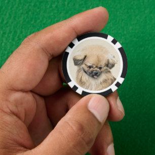 Pekingese Painting - Cute Original Dog Art Poker Chips