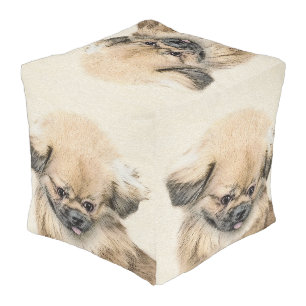 Pekingese Painting - Cute Original Dog Art Pouf