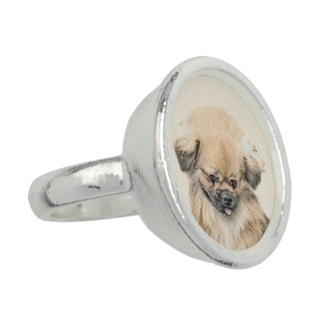 Pekingese Painting - Cute Original Dog Art Ring (Side)