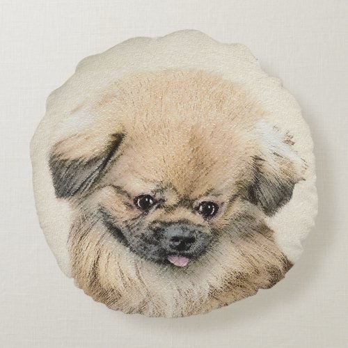 Pekingese Painting _ Cute Original Dog Art Round Pillow