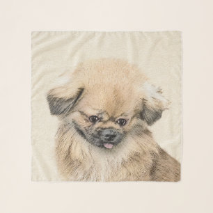 Pekingese Painting - Cute Original Dog Art Scarf