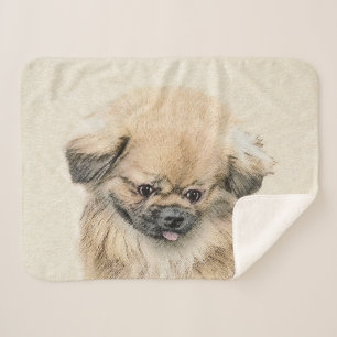 Pekingese Painting - Cute Original Dog Art Sherpa Blanket