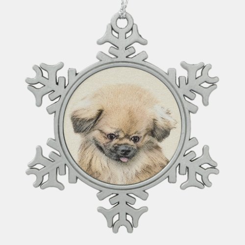 Pekingese Painting _ Cute Original Dog Art Snowflake Pewter Christmas Ornament