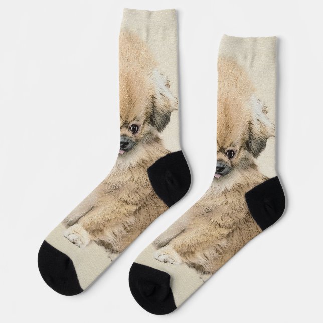 Pekingese Painting - Cute Original Dog Art Socks (Left)