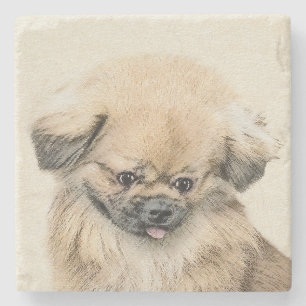 Pekingese Painting - Cute Original Dog Art Stone Coaster