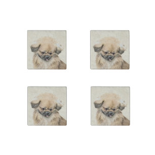 Pekingese Painting - Cute Original Dog Art Stone Magnet