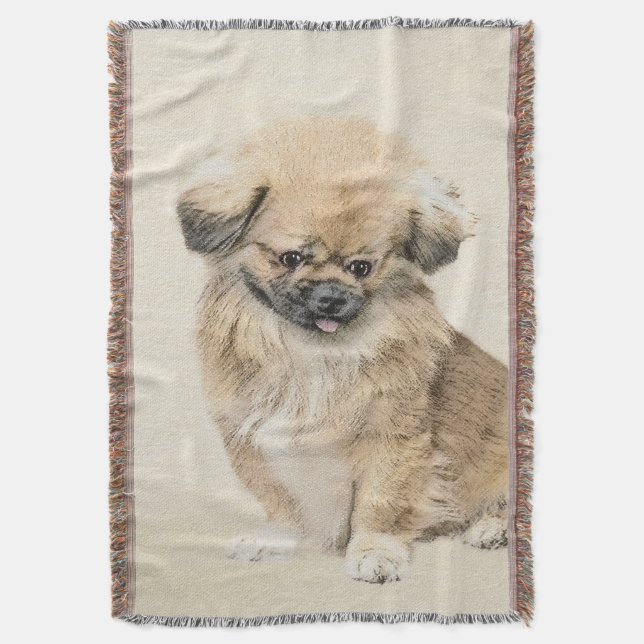 Pekingese Painting - Cute Original Dog Art Throw Blanket (Front Vertical)