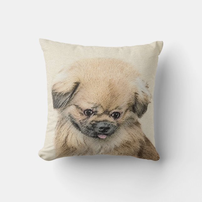 Pekingese Painting - Cute Original Dog Art Throw Pillow (Front)