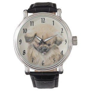 Pekingese Painting - Cute Original Dog Art Watch