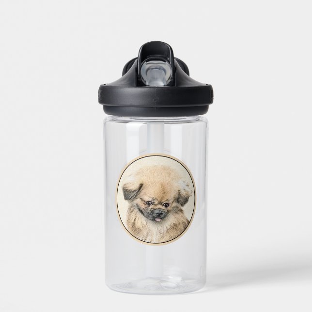 Pekingese Painting - Cute Original Dog Art Water Bottle (Front)