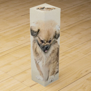 Pekingese Painting - Cute Original Dog Art Wine Box