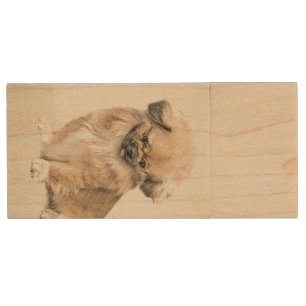 Pekingese Painting - Cute Original Dog Art Wood Flash Drive