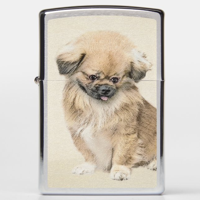 Pekingese Painting - Cute Original Dog Art Zippo Lighter (Front)