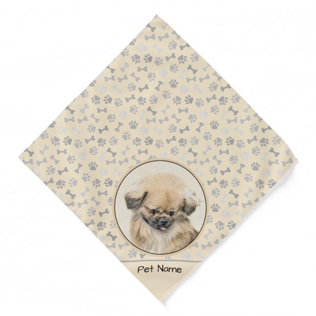 Pekingese Painting Fawn Cute Original Pet Dog Art Bandana (Front)