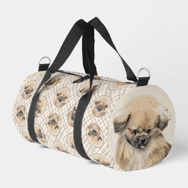 Pekingese Painting Fawn Cute Original Pet Dog Art Duffle Bag (Left Corner)