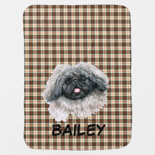 Pekingese Personal Tartan Plaid Baby Blanket