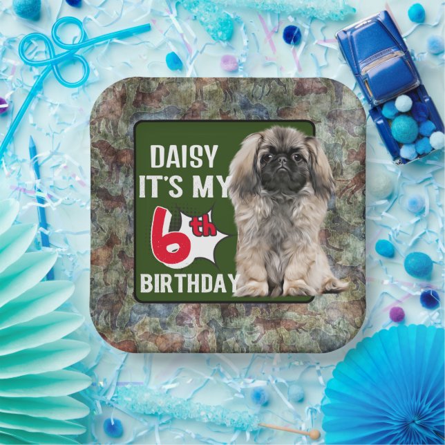 Pekingese Personalized 6th birthday party Paper Plates (Party)