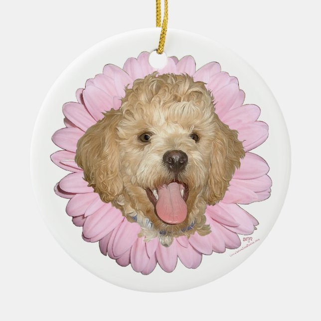 Pekingese / Poodle Mix Springtime Flower Ceramic Ornament (Front)
