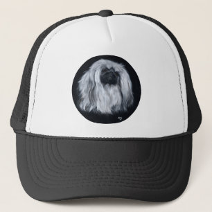 Pekingese Portrait in Black & White Trucker Hat