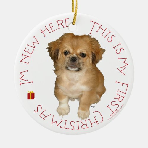 Pekingese Pup First Christmas Ceramic Ornament