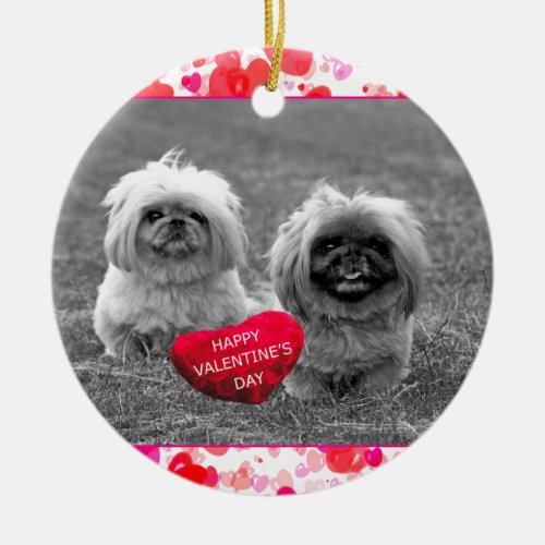Pekingese Puppies wishing Happy Valentines Day Ceramic Ornament
