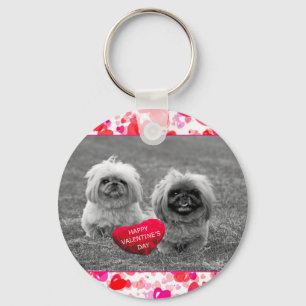 Pekingese Puppies wishing Happy Valentine's Day Keychain