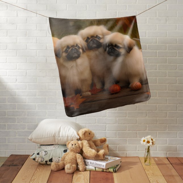 Pekingese Puppy Autumn Delight Pumpkin  Baby Blanket (In Situ)