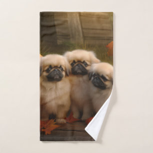 Pekingese Puppy Autumn Delight Pumpkin Bath Towel Set