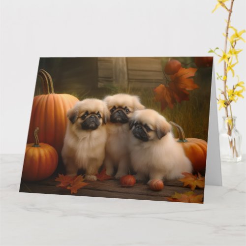 Pekingese Puppy Autumn Delight Pumpkin  Card