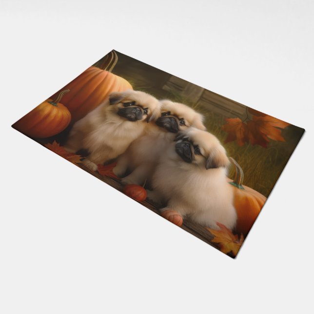 Pekingese Puppy Autumn Delight Pumpkin  Doormat (Angled)